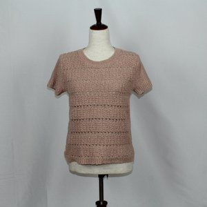 NWT Ann Taylor Blush Pink Open Stitch Short Sleeve Crew Neck Sweater